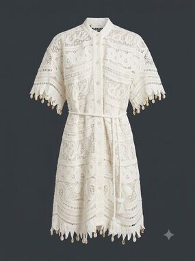 Zimmermann Wavelength Lace Shell Trim Dress AU 1 M Ivory Spring 2020 & slip